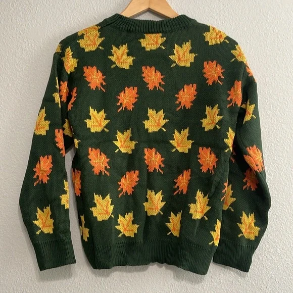 NEW Big Cozy Fall Leaf Sweater - KPJ Green Fall Leaf Knit - Women's Medium - Picture 12 of 12